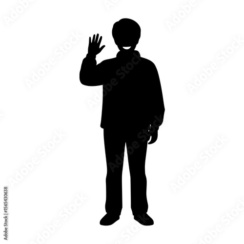 Silhouette of a person waving hello with a friendly gesture