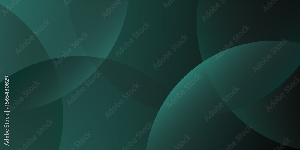 Obraz premium Dark green background with overlapping circular shapes. The background is smooth and gradient, featuring green and black tones. Minimal abstract circles vector gradient background