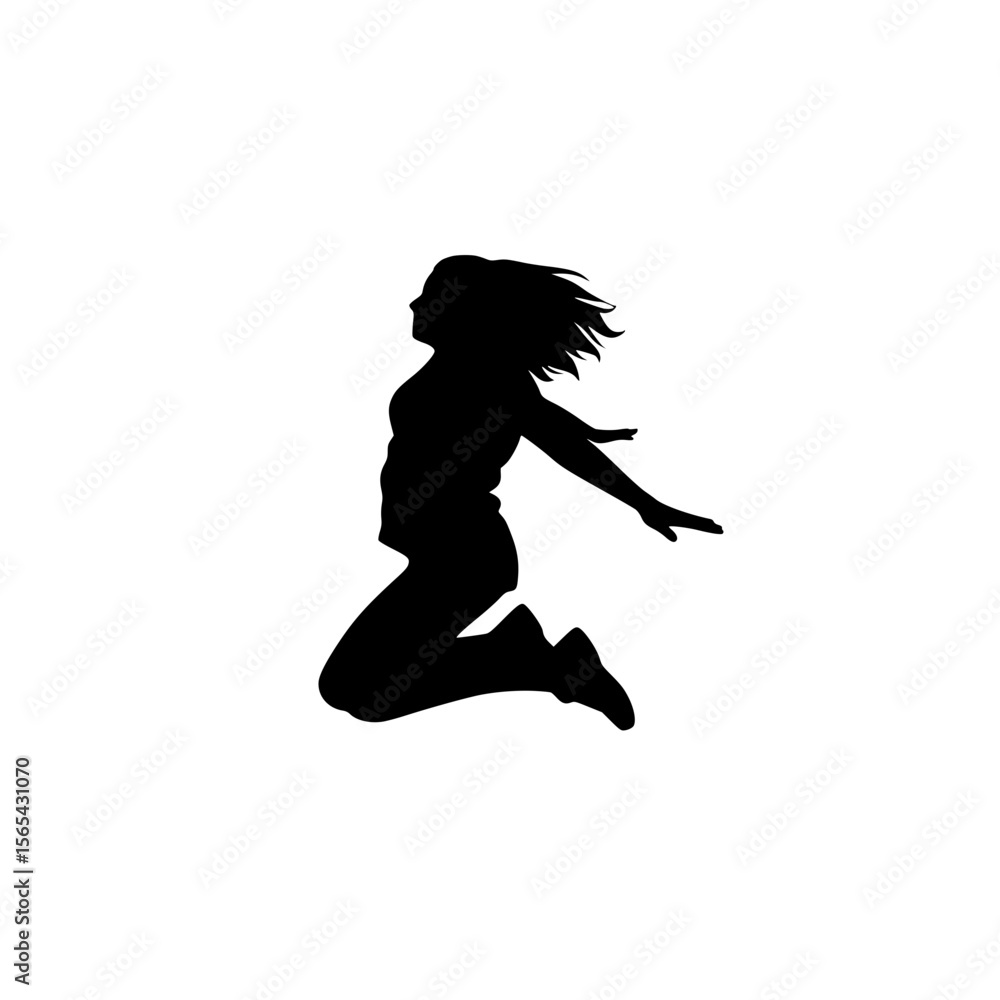 Naklejka premium Energetic Woman Silhouette Jumping With Joy And Freedom