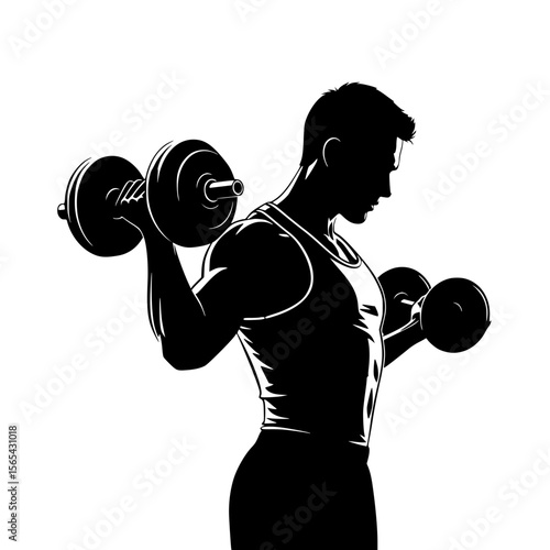 Man Silhouette Exercising With Dumbbells During a Workout Session