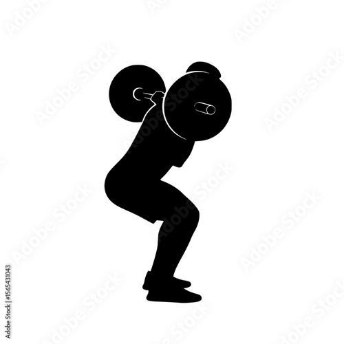Silhouette of a person performing a barbell back squat exercise in a gym