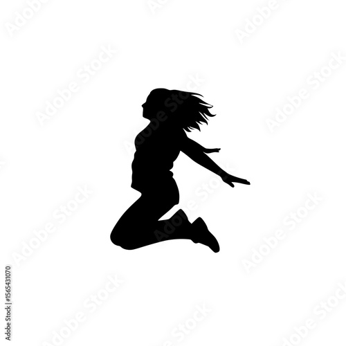 Energetic Woman Silhouette Jumping With Joy And Freedom