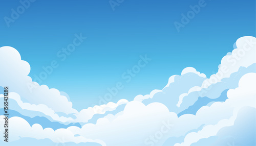 An idyllic cloudscape with a bright blue sky and fluffy white clouds. The soft and inviting clouds create a feeling of tranquility and freedom