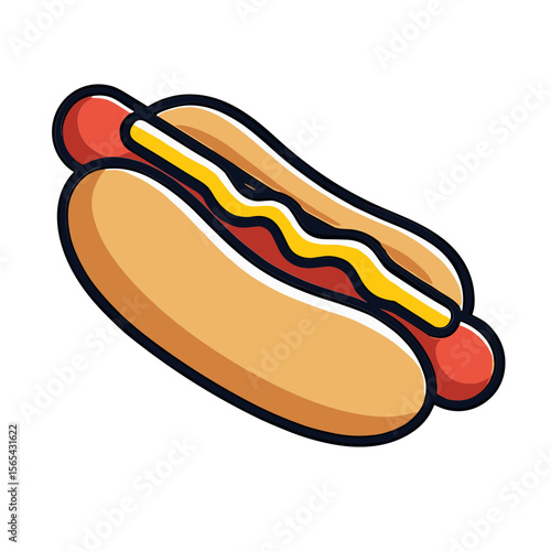 Hot dog frankfurter sausage sandwich with mustard minimalistic illustration for fast food branding and menu design