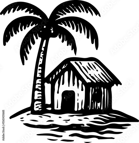 Sketch of a classic beach hut on stilts, perfect for tropical vibes and summer settings