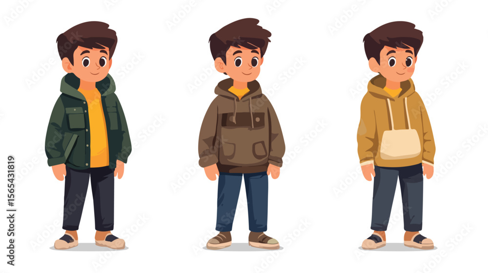 Naklejka premium Young Boy in Stylish Spring Outfit Flat Vector Illustration