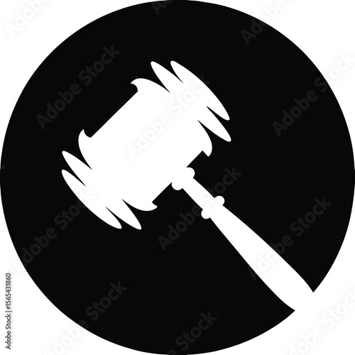 White Gavel Silhouette on Black Circular Background Legal Justice Symbol Icon judge