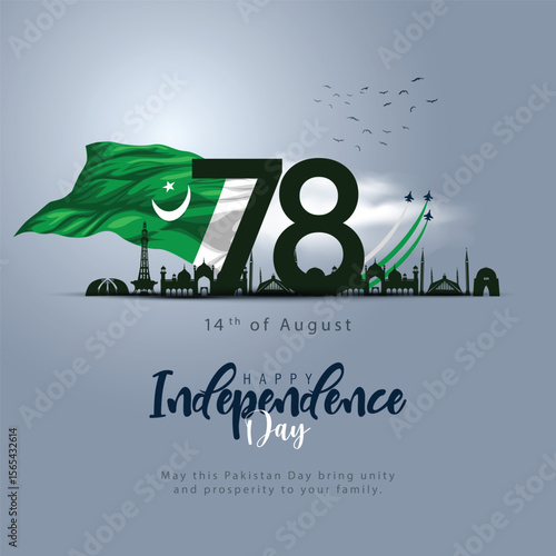 14th august happy independence day Pakistan 78 years logo greetings. abstract vector illustration design.