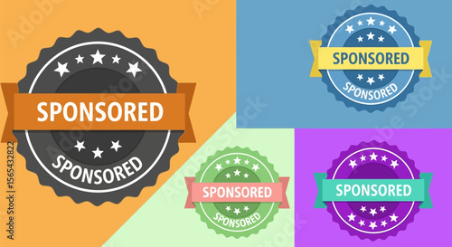 Sponsored badge vector set design graphic element promotion marketing label
