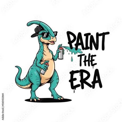 Cartoon Style Dinosaur Holding a Spray Can with Graffiti Concept Illustration