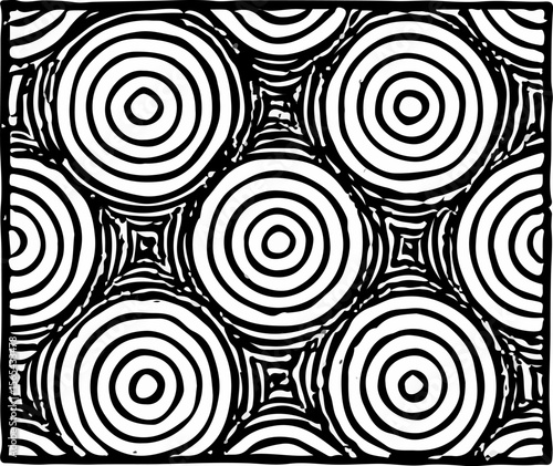 Bold concentric circles create a hypnotizing vortex illusion, arranged with flawless symmetry in monochrome tones
