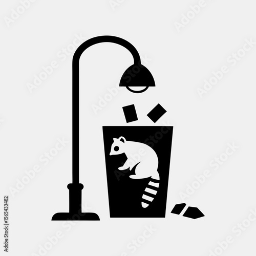 raccoon in a trash can under a lamp_2