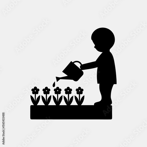 child watering flowers