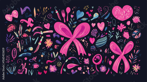 Breast Cancer Awareness Lettering Flat Vector Illustration