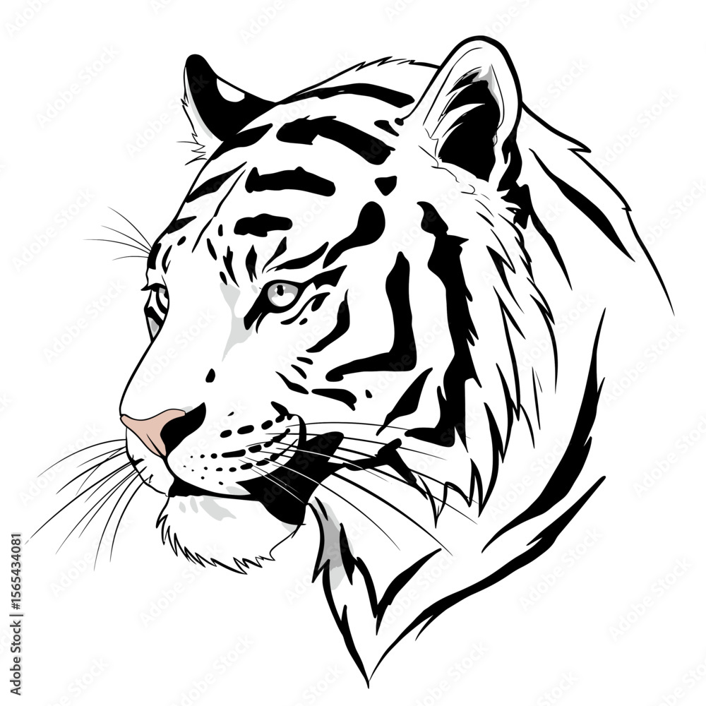 Obraz premium isolated, white background. White tiger illustration with detailed features and expressive gaze 