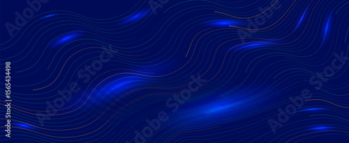 Glowing abstract wave dots on blue futuristic background