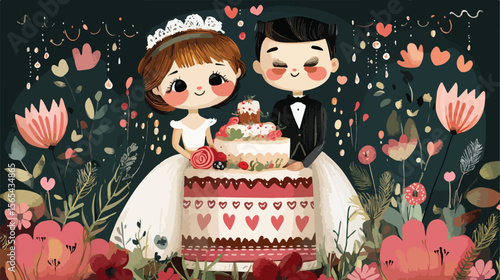 Elegant Bride and Groom Dolls Wedding Cake Topper