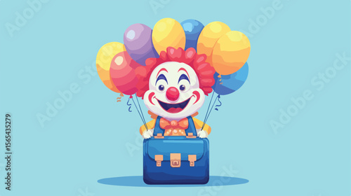 Colorful Clown with Balloons in Briefcase Cartoon Vector Illustration