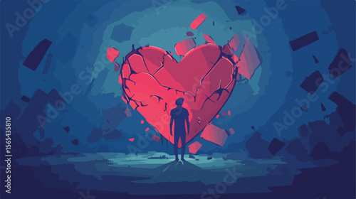 Flat Vector Illustration of Broken Heart and Depression