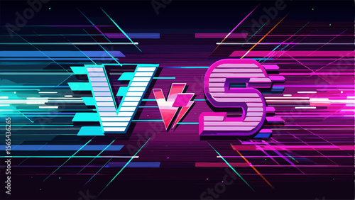 Dynamic versus vs text with neon streaks and electric lightning bolt symbol