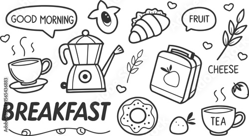 vector breakfast and morning icon set,

Fast food sketch for fastfood restaurant or bistro. Vector cheeseburger burger or hotdog sandwich snack, french fries or pizza and coffee or soda drink, taco 
