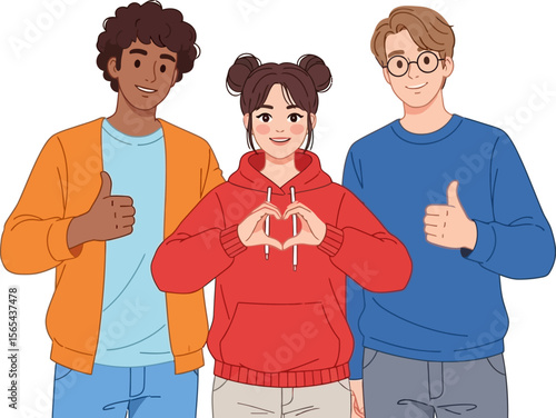 Diverse friends showing support and love cartoon illustration vector image