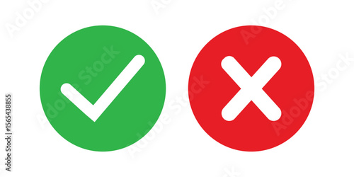 Set of red tick mark and cross mark isolated with white background, check and red cross mark icon set. checkmark and x mark icon use for apps and website. 