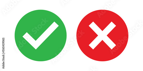 Set of red tick mark and cross mark isolated with white background, check and red cross mark icon set. checkmark and x mark icon use for apps and website. 