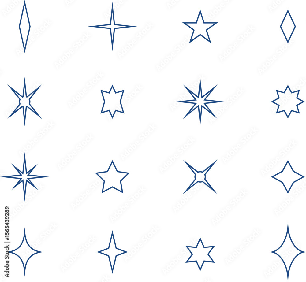 Obraz premium Minimalist outline hand drawing simple stars collection
