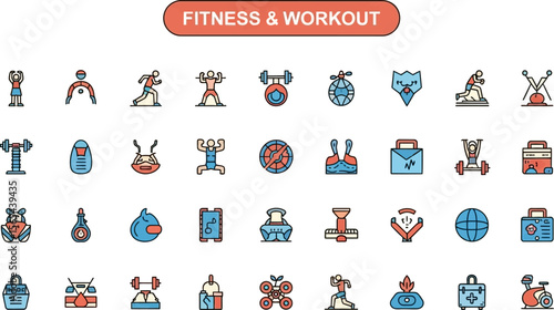 Fitness workout icons set vector design for gym exercise and healthy lifestyle