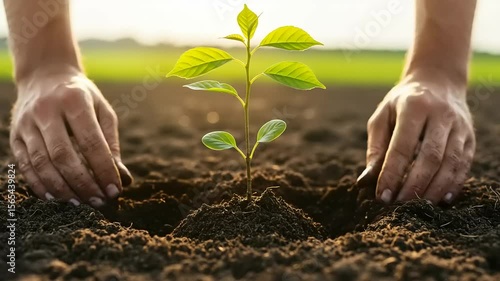 Hands planting a young sapling