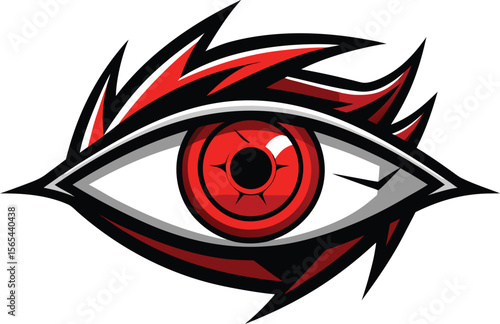 Stylized Red Eye with Sharp Edges on White Background Illustration