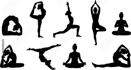 Yoga poses silhouette vector illustration for healthy lifestyle concept