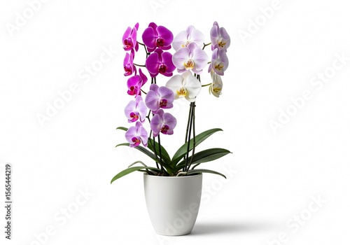 Wallpaper Mural Orchid Blossoms in a Ceramic Pot: An enchanting display of vibrant orchid blooms in various hues. The image is an artistic display, the image exudes elegance.  Torontodigital.ca