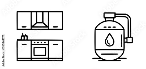 Minimalist kitchen appliances and water tank illustration cabinets stove