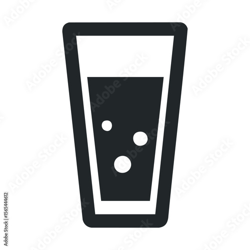 Black and white icon of a glass of soda with ice cubes