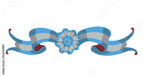Argentina Flag Ribbon – Fileteado Style with Rosette Decorative Argentinian ribbon in traditional fileteado porteño style with a central rosette. Ideal for patriotic designs.