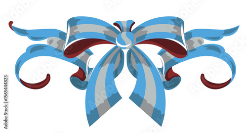 Ornamental Argentinian Flag Bow – Fileteado Vector Design. Vector bow featuring Argentinian flag colors in a fileteado porteño decorative style. Great for national celebrations and events.