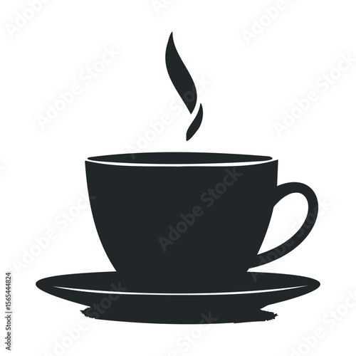 Black silhouette coffee cup with steam on saucer