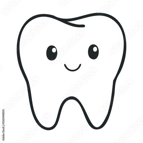 Smiling cartoon tooth with happy face outline design