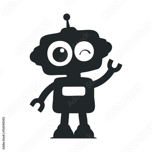 Cute cartoon robot waving with wrench hand