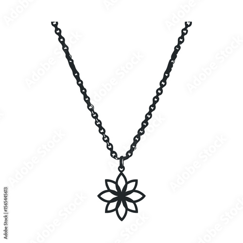 Elegant black chain necklace with floral pendant design