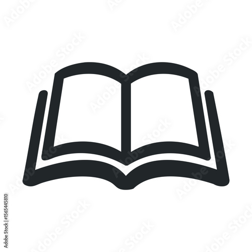 Simple open book icon illustration in black and white