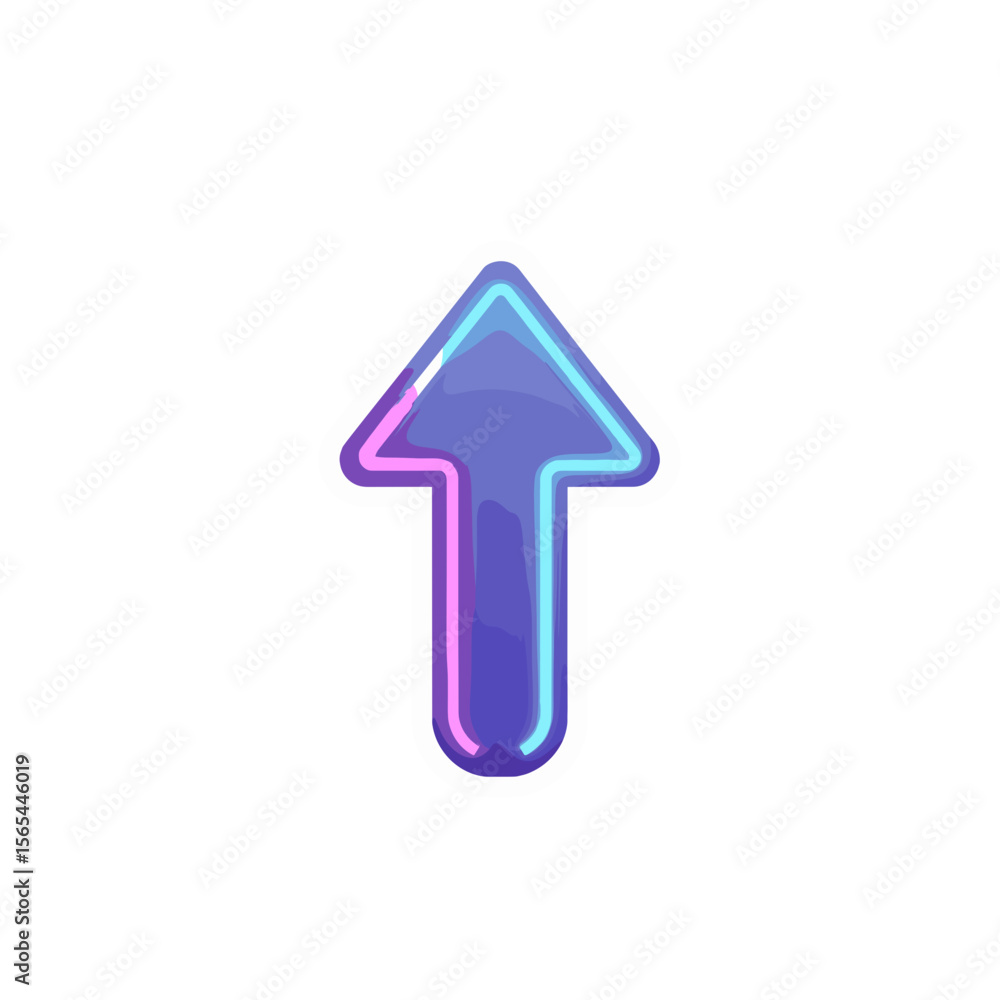 A stylized neon arrow pointing upwards with a vibrant gradient color scheme against an isolated clean backdrop, suitable for interface elements. A stylized neon arrow pointing upwards with a vibrant gradient color scheme against an isolated clean backdrop, suitable for interface elements.