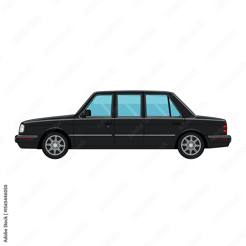 Fototapeta premium A sleek black limousine gracefully traverses down a bustling city street, exuding an aura of luxury and sophistication.