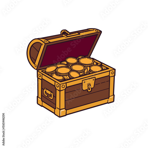 An open treasure chest overflowing with golden coins, a symbol of wealth, adventure, and fortune. This illustration captures the allure of hidden treasures.