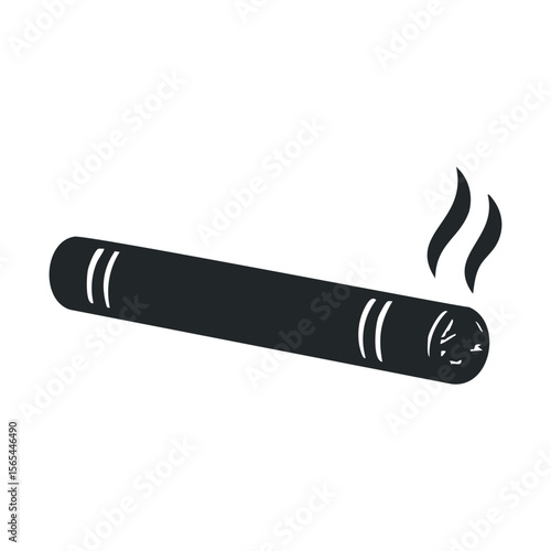 Black and white smoking cigar icon with smoke