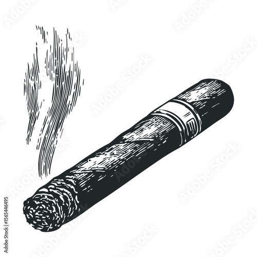 Vintage hand-drawn cigar illustration with smoke details