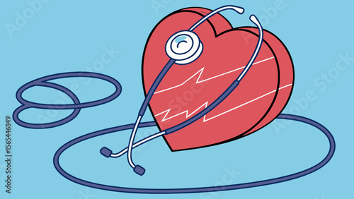 Heart health checkup with stethoscope illustration for cardiology and medical healthcare concept design vector