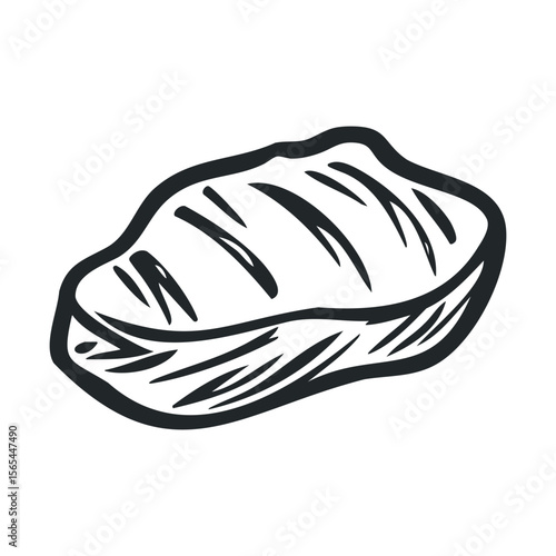 Black and white salmon steak illustration with textured detailing